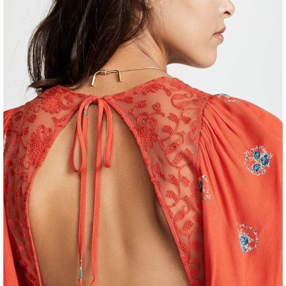Free People FP Orange Floral Mockingbird Flowy Romantic Dress Size 0 - Picture 10 of 10